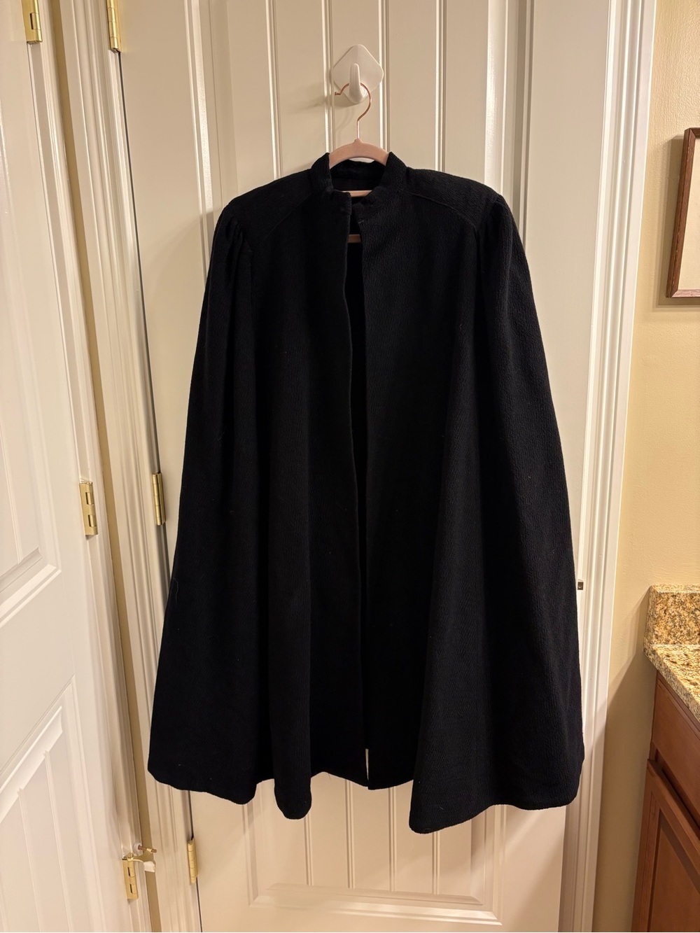 Vintage Black Wool Mid Length Cape Mid Century Nurse Boho Retro